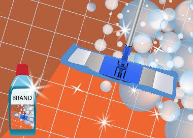 Temiz kat parlak temizlik paspas. Dezenfektan zemin yıkama için temiz. Vektör