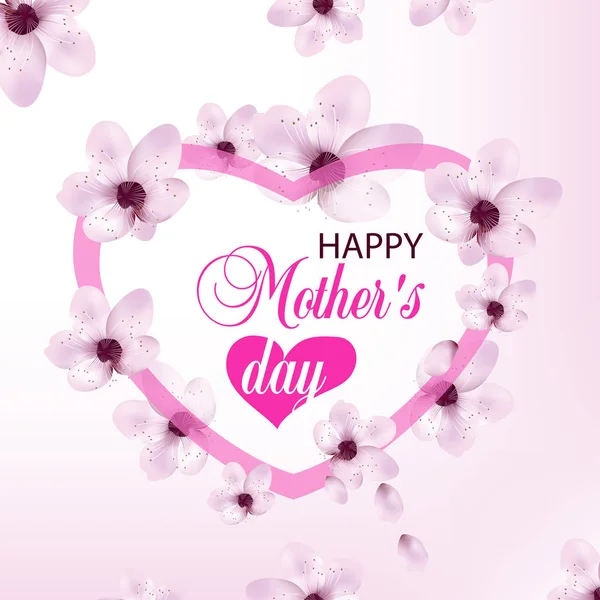 Light background Mothers day with cherry flowers and heart. Design for posters, banners or cards. Vector — Stock Vector