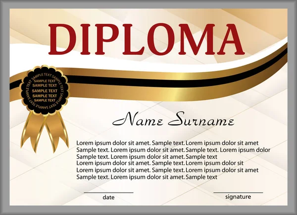 Diplom eller certifikat. Guld och svart dekorativa element. Vinna tävlingen. Award-vinnare. Belöning. Vektor — Stock vektor