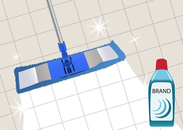 Nettoyage de la vadrouille sol propre brillant. Nettoyant désinfectant pour laver les sols. Vecteur — Image vectorielle