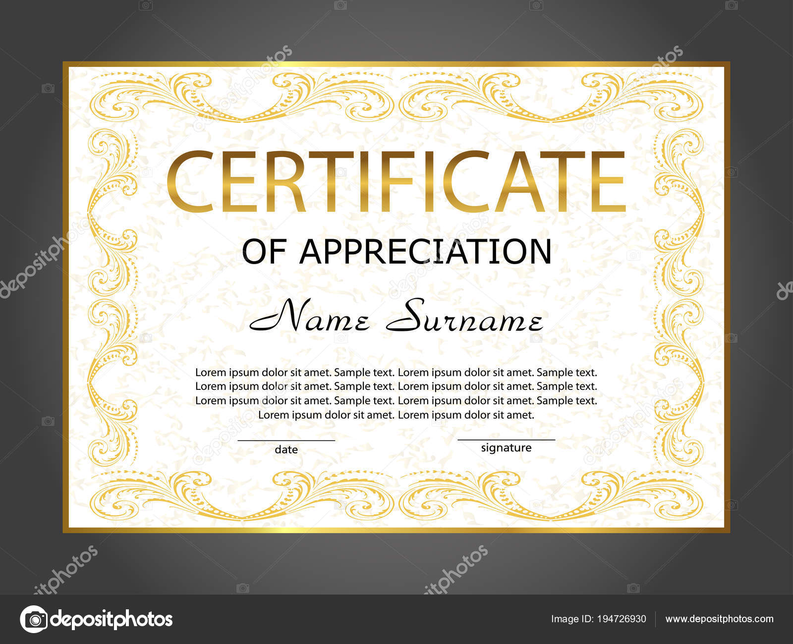 Certificate Of Appreciation Diploma Template Reward Award Winner Winning The Competition Gold Decorative Elements Vector Stock Vector C Nataliakarebina 194726930