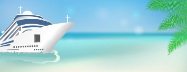 Cruise Gemi iyi yolculuklar. Poster veya başlık sayfası şablonu transatlantik liner gemi. Vektör 