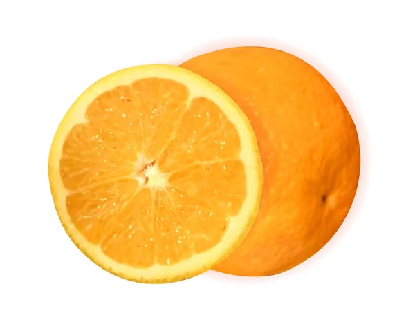 Naranja fresco aislado sobre fondo blanco, diseño 3D realista. Vector — Archivo Imágenes Vectoriales