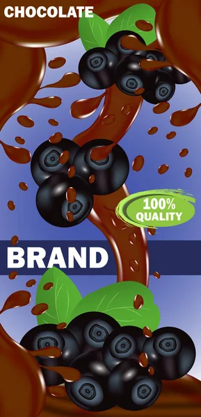 Modèle d'étiquette de conception chocolat laiteux ou amer avec remplissage de bleuets. Vecteur — Image vectorielle