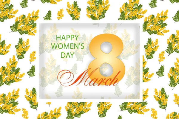 Diseño con Mimosa para el 8 de marzo Día Internacional de la Mujer. Banner de luz o fondo con flores amarillas. Vector — Vector de stock