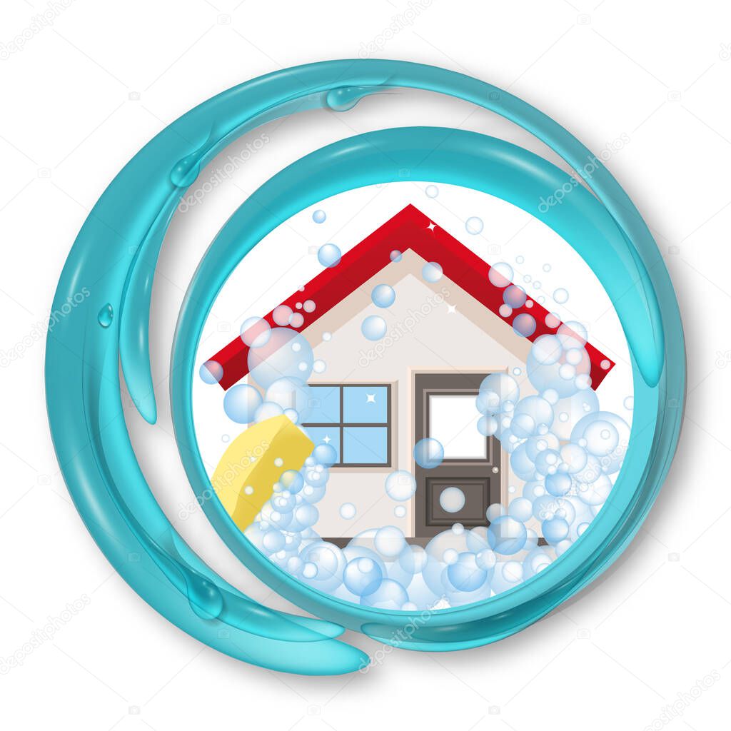 Cleaning house water splash. Logo for services cleaning home. Vector illustration.