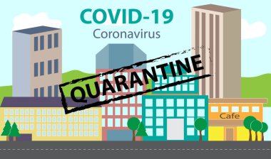 Salgın nedeniyle şehir karantinaya alındı. Coronavirus salgını COVID-19. Vektör illüstrasyonu.