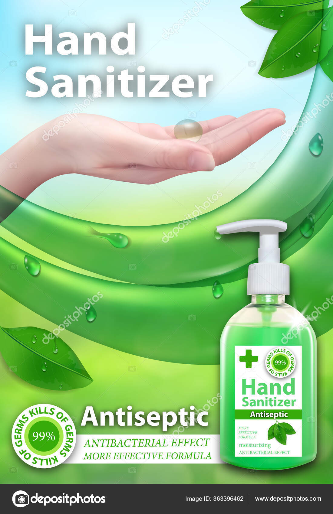 Hand Sanitizer Gel Ads Antibacterial Effect Antiseptic Hand Gel Bottles  Stock Vector by ©NataliaKarebina 363396462