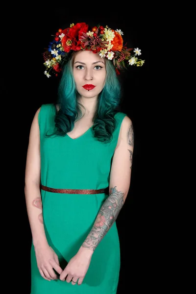 Young beautiful woman with floral headband isolated — Stock Photo, Image