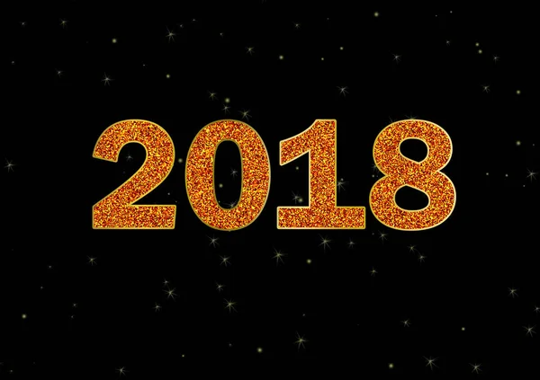 Sparkle Golden 2018 Sign On The Black Sky with Stars Night Background. С Новым годом — стоковое фото
