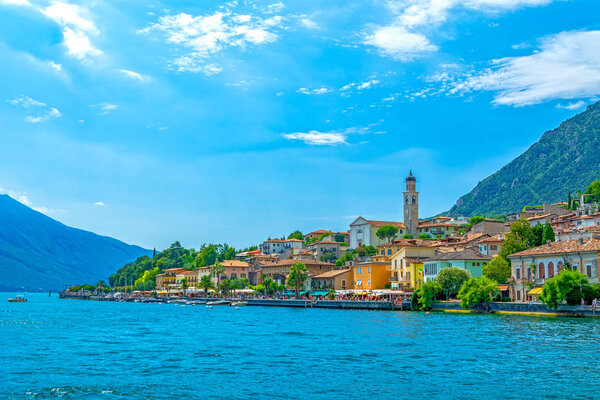 Limone sul Garda, on Garda lake, Brescia province, Italy, view from a boat on the lake