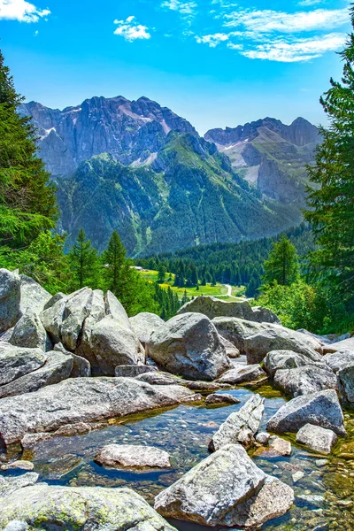 Dolomity-pasmo górskie o zmierzchu, Włochy — Zdjęcie stockowe