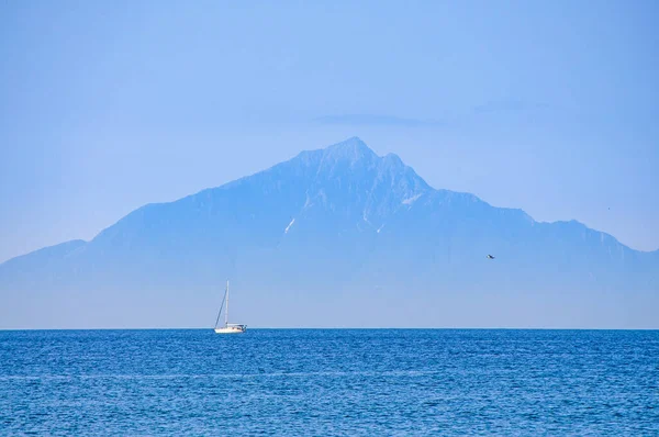 Monte Athos Mar Egeo Grecia Visto Desde Isla Tasos —  Fotos de Stock