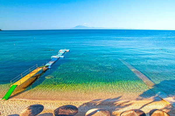 Thassos Playa Isla Mar Egén Grecia Monte Athos Fondo —  Fotos de Stock