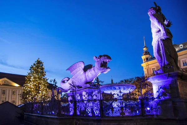 Klagenfurt Karinthië Oostenrijk Hoofdplein Kerstverlichting Decoratie — Stockfoto