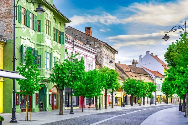 Strada Principale Sibiu Transilvania Romania Architettura Della Città Vecchia — Foto Stock