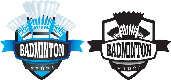 Logo ou insigne de badminton, écu ou marque — Image vectorielle