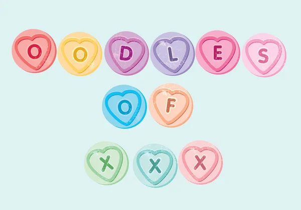Oodles of kisses valentines or love message — Stock Vector