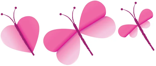심장 모양의 핑크 나비 컬렉션 — 스톡 벡터