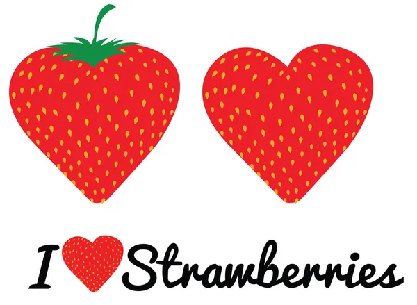 Fraises, fraise de coeur et j'aime le type de fraises — Image vectorielle