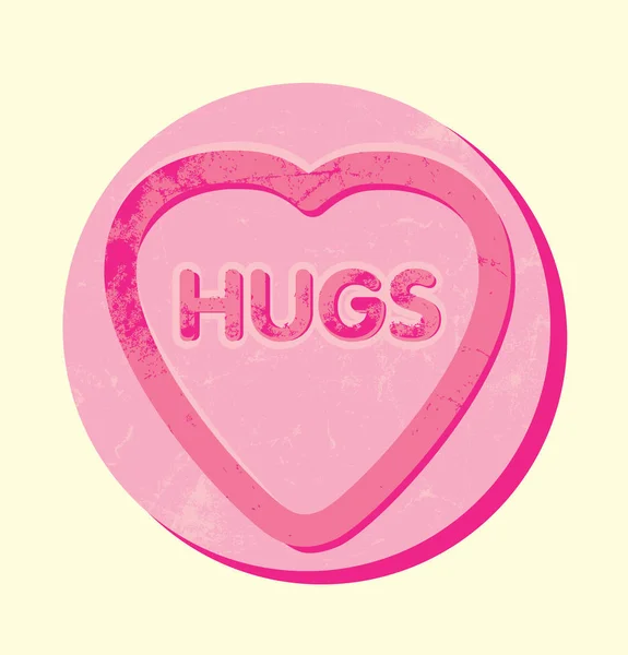 Η λέξη αγκαλιές σε ένα γιγαντιαίο καρδιά σχήμα γλυκό ή cookie — Διανυσματικό Αρχείο