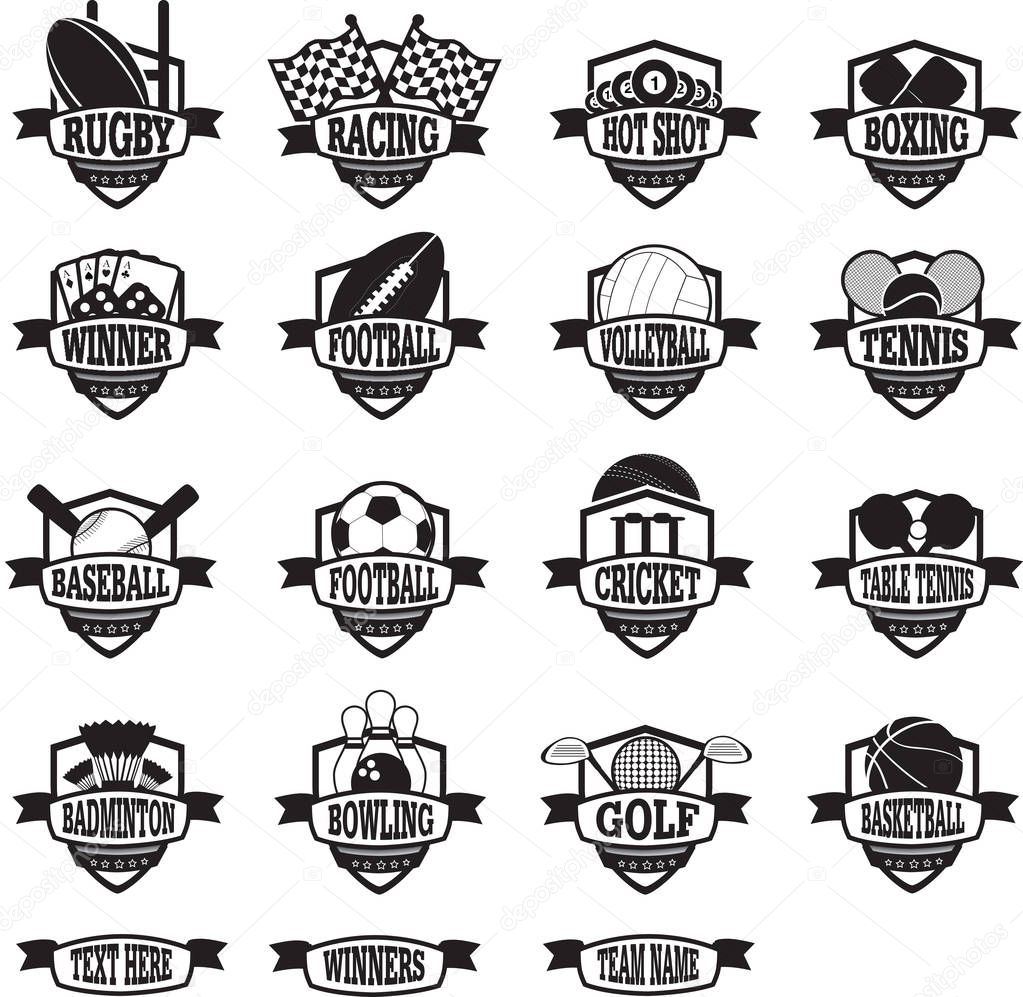 sports teams badges or shields black and white