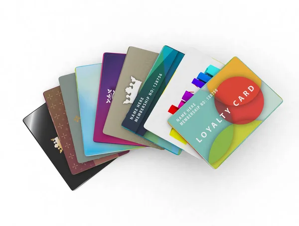 Gama de tarjetas de fidelidad para diferentes tipos de tienda —  Fotos de Stock