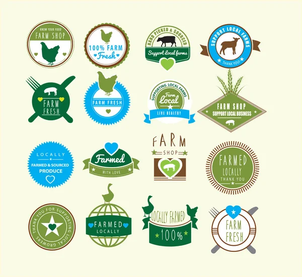 Αγρόκτημα φρέσκα και αγρόκτημα το κατάστημα και σε τοπικό επίπεδο εκτρεφομένων λογότυπα — Διανυσματικό Αρχείο