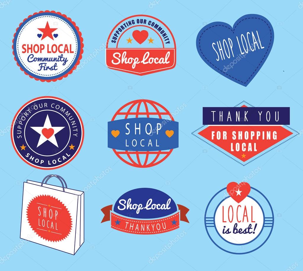 Collection of logos ideas based on shopping local