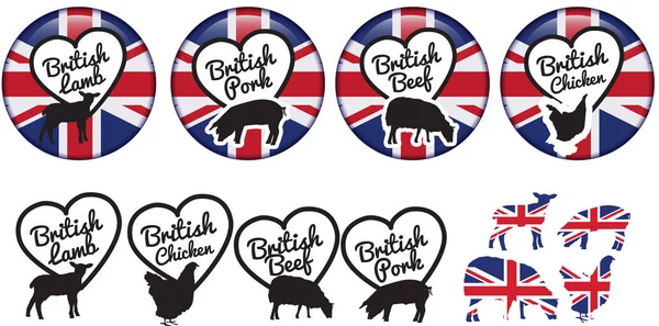 Britische Fleischaufkleber oder Abzeichen oder Logos — Stockvektor