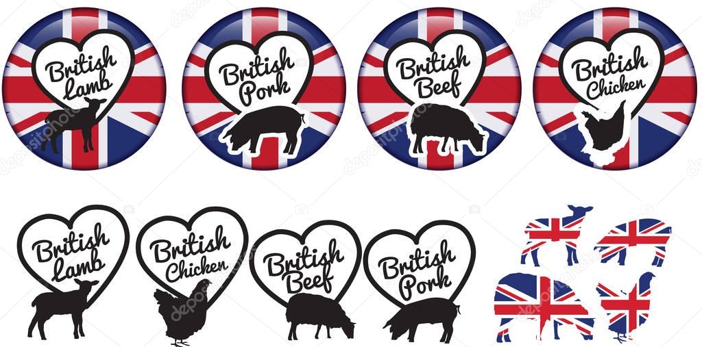 british meat stickers or badges or logos