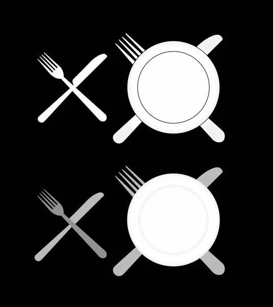 Messergabel und Teller flach Abbildung — Stockvektor