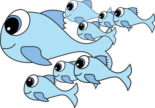 魚の群れの漫画イラスト — ストックベクタ