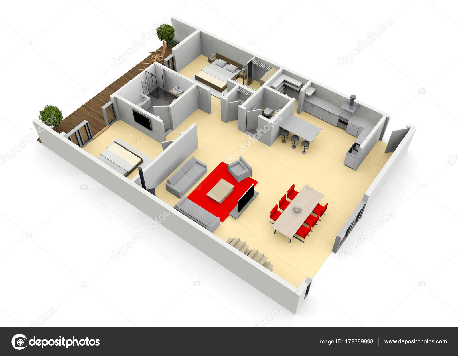 3d cgi birds eye view floorplan of a modern house or apartment ... 3d cgi birds eye view floorplan of a modern house or apartment ...