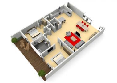 modern ev veya apartman CGI 3B Görünüm
