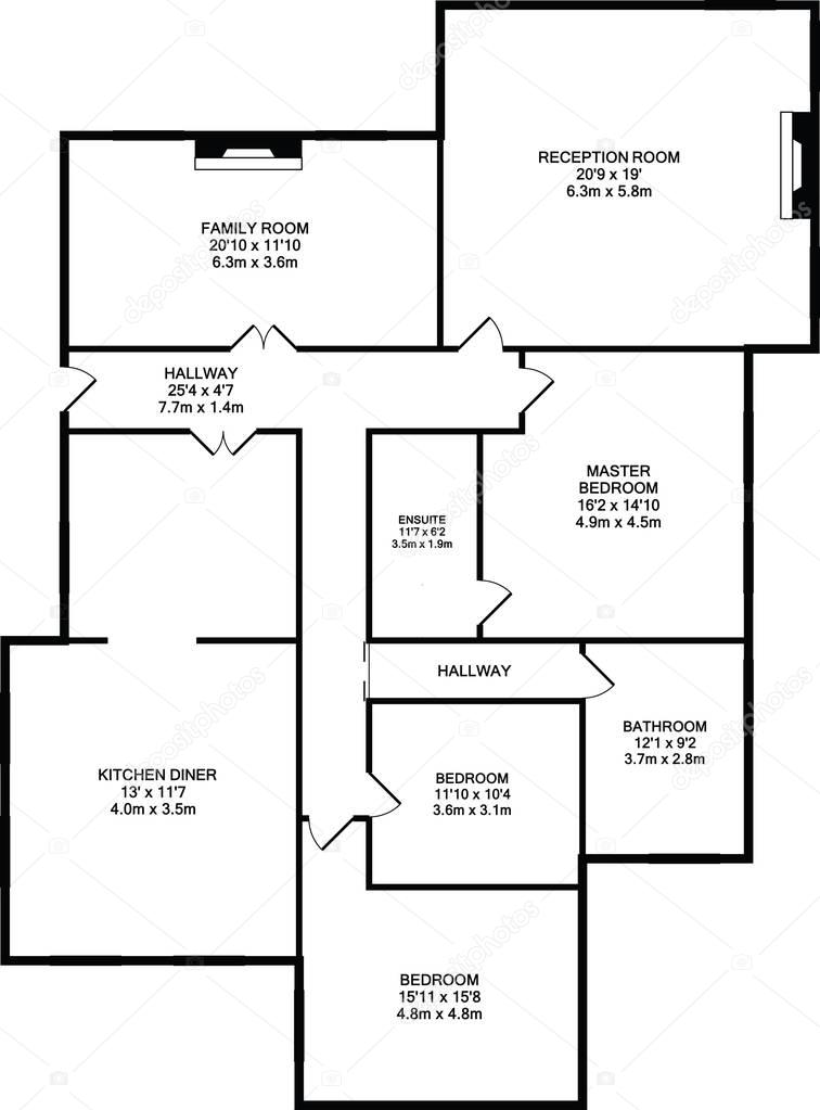 Typical one storey apartment or penthouse floor plans