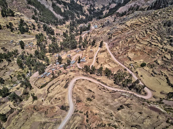 Dağları Peru Küçük Bir Köyün Havadan Görünüşü — Stok fotoğraf