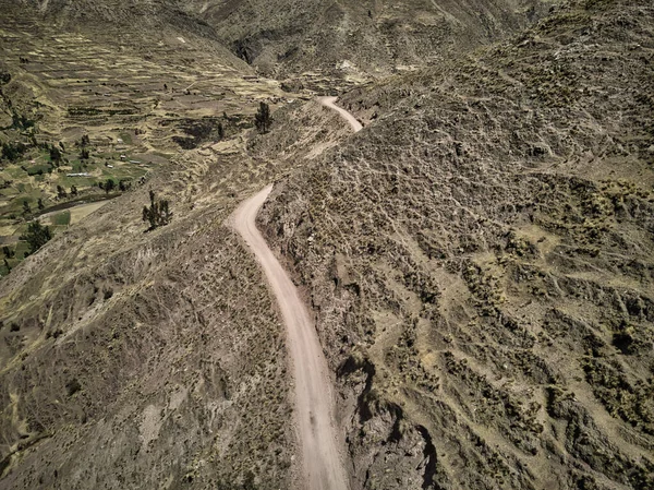 Vista Aérea Perigosa Estrada Alta Montanha Andes América Sul — Fotografia de Stock