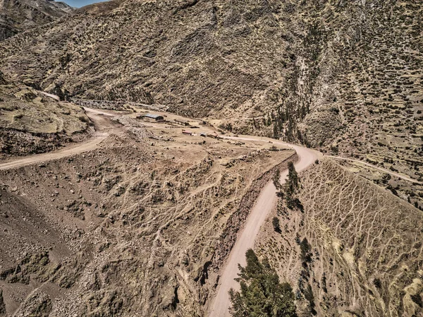 Vista Aérea Perigosa Estrada Alta Montanha Andes América Sul — Fotografia de Stock