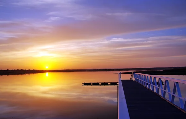 Anchorage in Alqueva dam at sunset — Stock Photo, Image