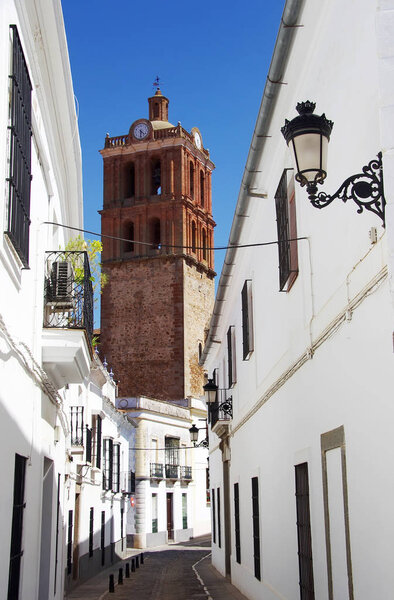 Old tower in street of Zafra, Spain