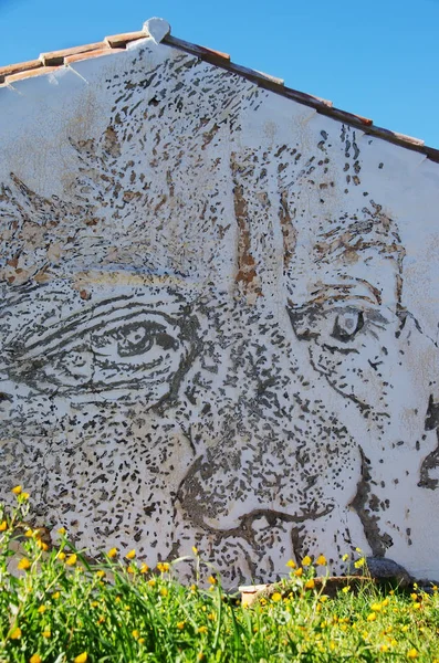 Vhils Instalation kimden Portekiz, Alentejo bölgesi, tradi duvarına — Stok fotoğraf