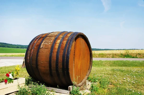 Baril en bois pour le vin placé dans le domaine agricole — Photo