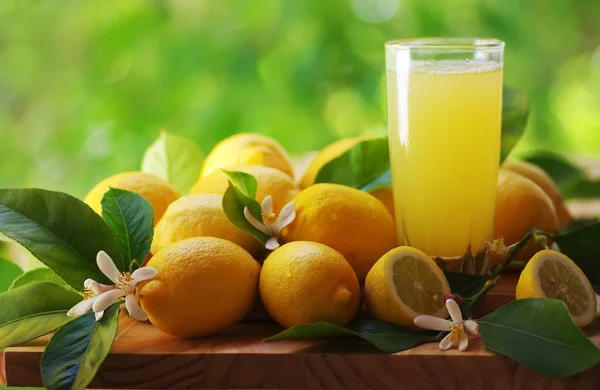 Лимони Квіти Чашка Соку Столі — стокове фото