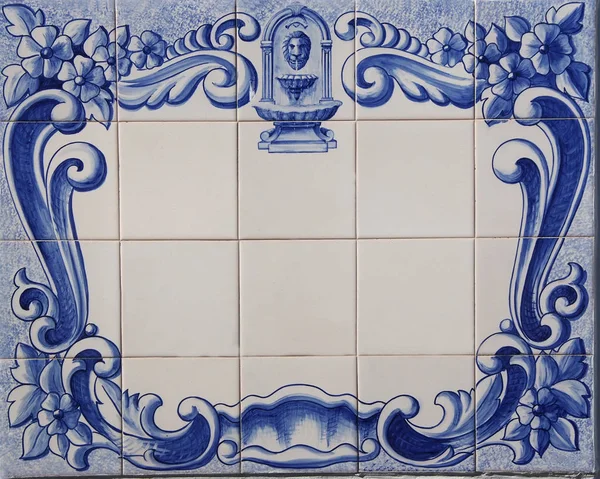 Traditional tile plaque of blue portuguese tiles — Stock Photo, Image