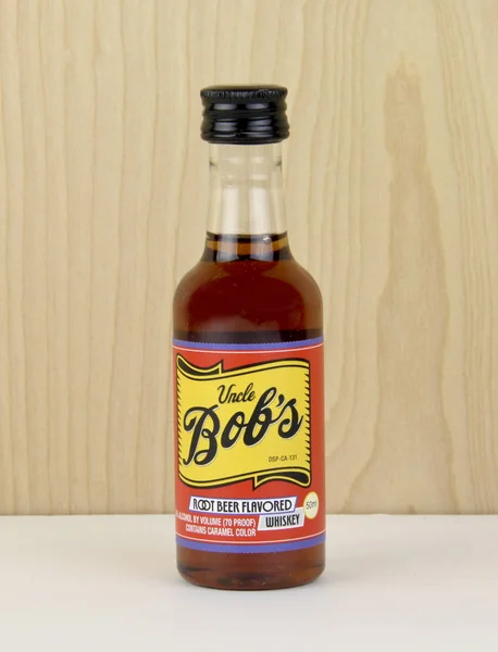 Mini bottle of Uncle Bob's Whiskey — Stock Photo, Image