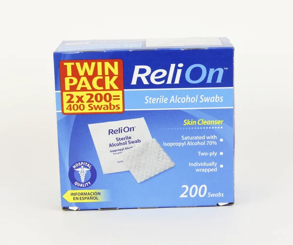 Box of Relion Sterile Alcohol Swabs — Stock Photo, Image