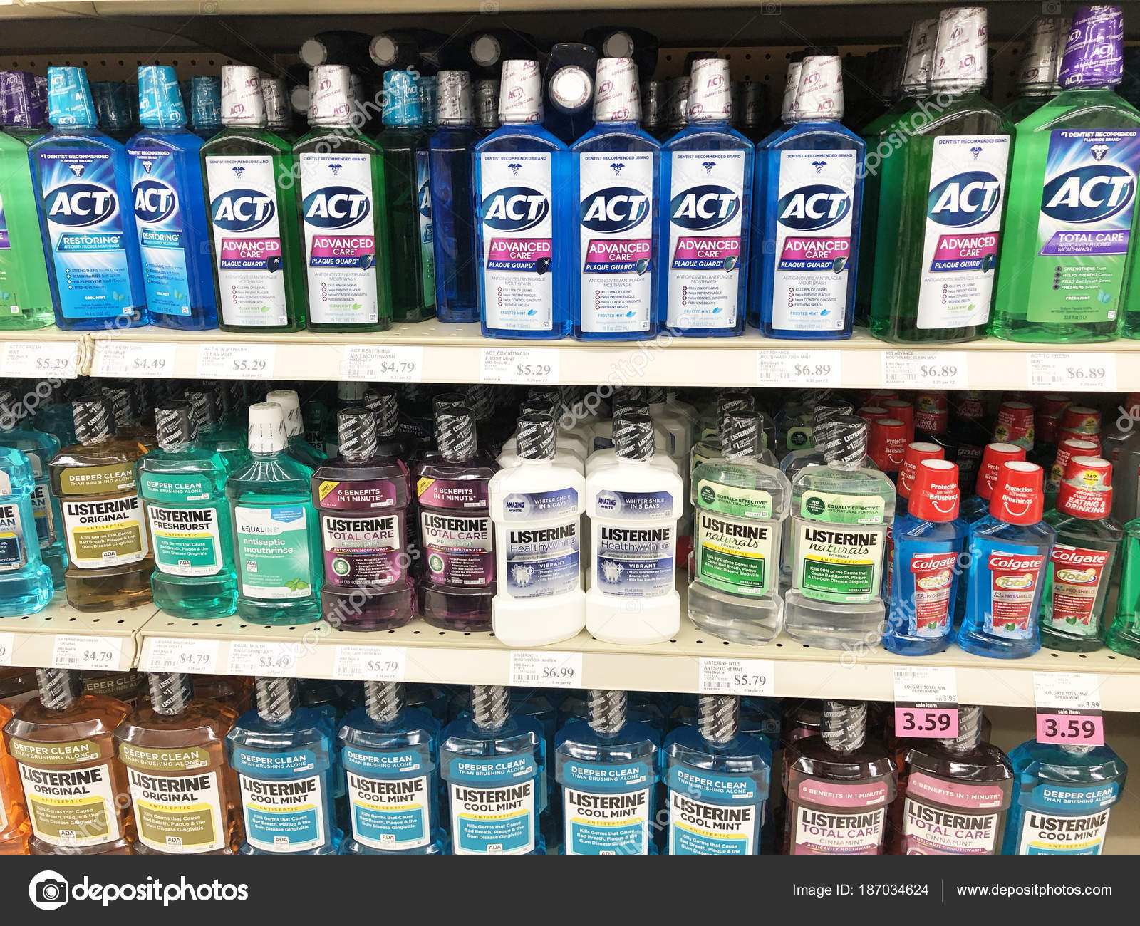 Several bottles of Mouthwash on a Drugstore shelf – Stock Editorial Photo © dcwcreations #187034624