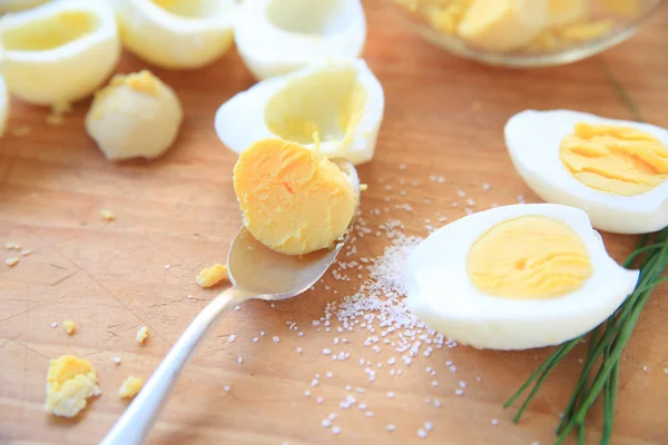 Boiled eggs with yolks removed