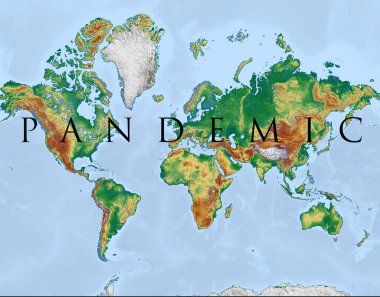 The word pandemic across a map of the world clipart